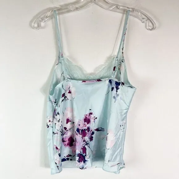 In Bloom by Jonquil NWOT Women's Floral Print Cami Satin TOP Mist Blue Size S - Picture 2 of 4